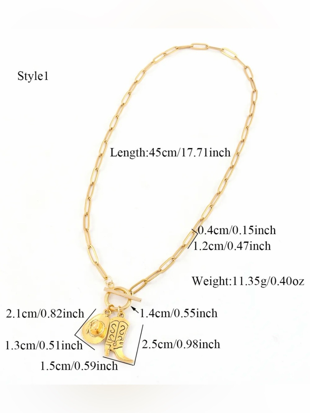 Gold Cowboy Boot & Hat Layered Necklace & Earrings Set - Picture 4 of 6